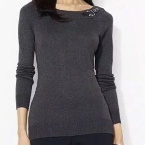Lauren Ralph Lauren Gray Long Sleeve Sweater sz XL Faux Leather Buckle
